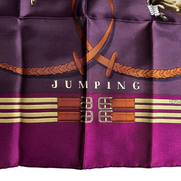 Hermes 100% Silk Purple & Fuchsia Pink Jumping Horses Large 90cm Square Scarf - Picture 4 of 10